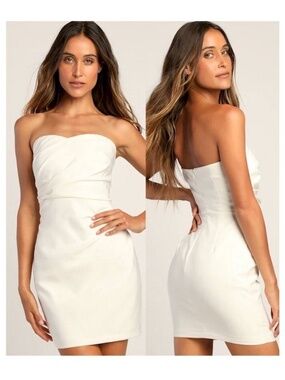 NWT Lulus White Ruched Strapless Bodycon Mini Dress XS